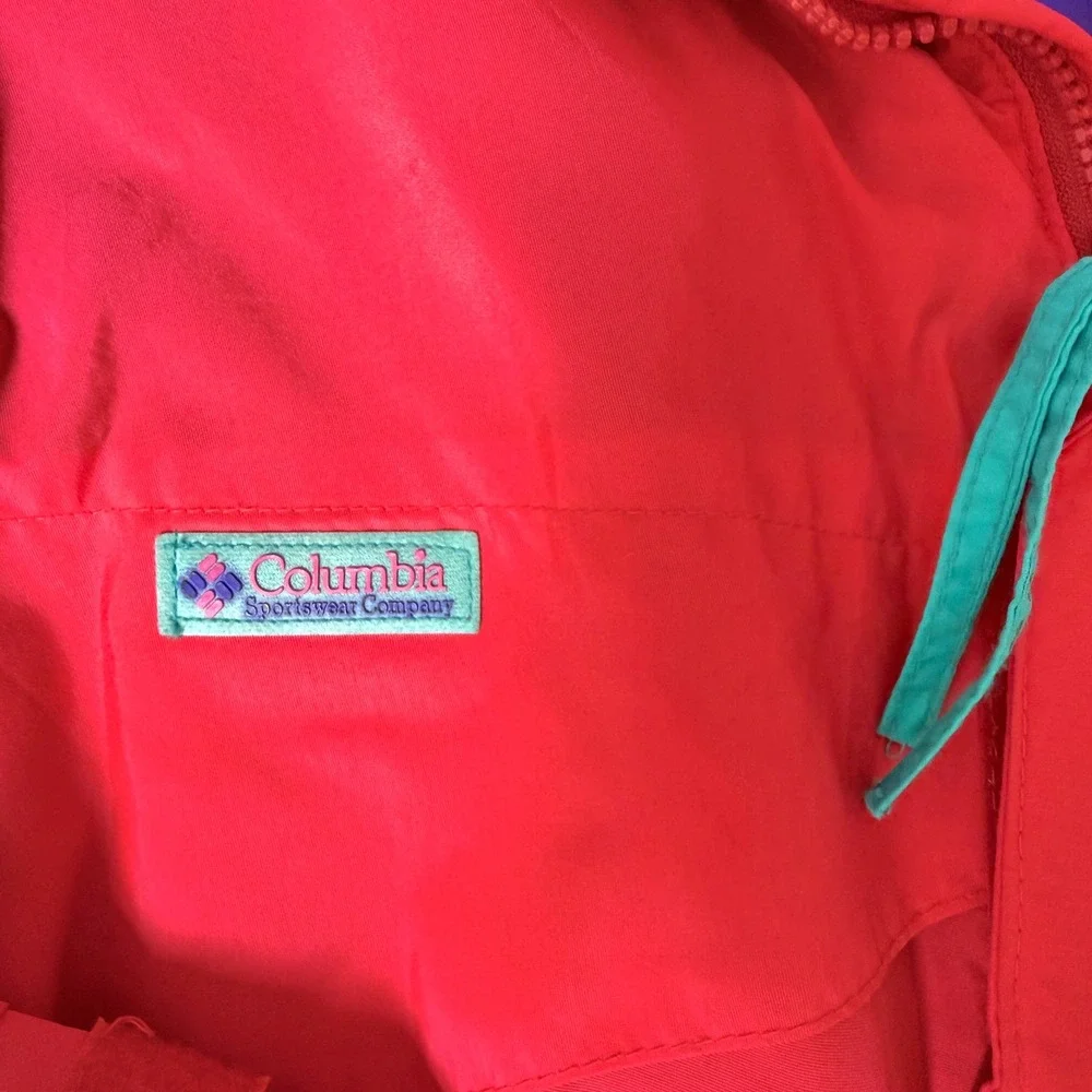 Vintage Columbia Sportswear Mens XL Red Radial Sleeve Nylon Windbreaker *Stains